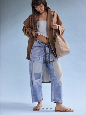 We the Free Moxie Light Blue Patchwork Wide-Leg Women's Jeans